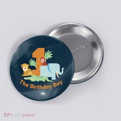 1st Birthday Boy Animal Jungle Button