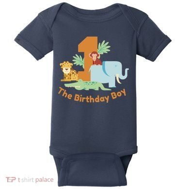 1st Birthday Boy Animal Jungle Baby Bodysuit
