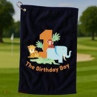1st Birthday Boy Animal Jungle Golf Towel thumb 1