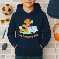 1st Birthday Boy Animal Jungle Kids Hoodie thumb 2