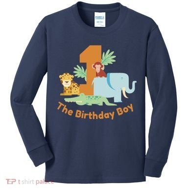 1st Birthday Boy Animal Jungle Kids Long Sleeve Shirt