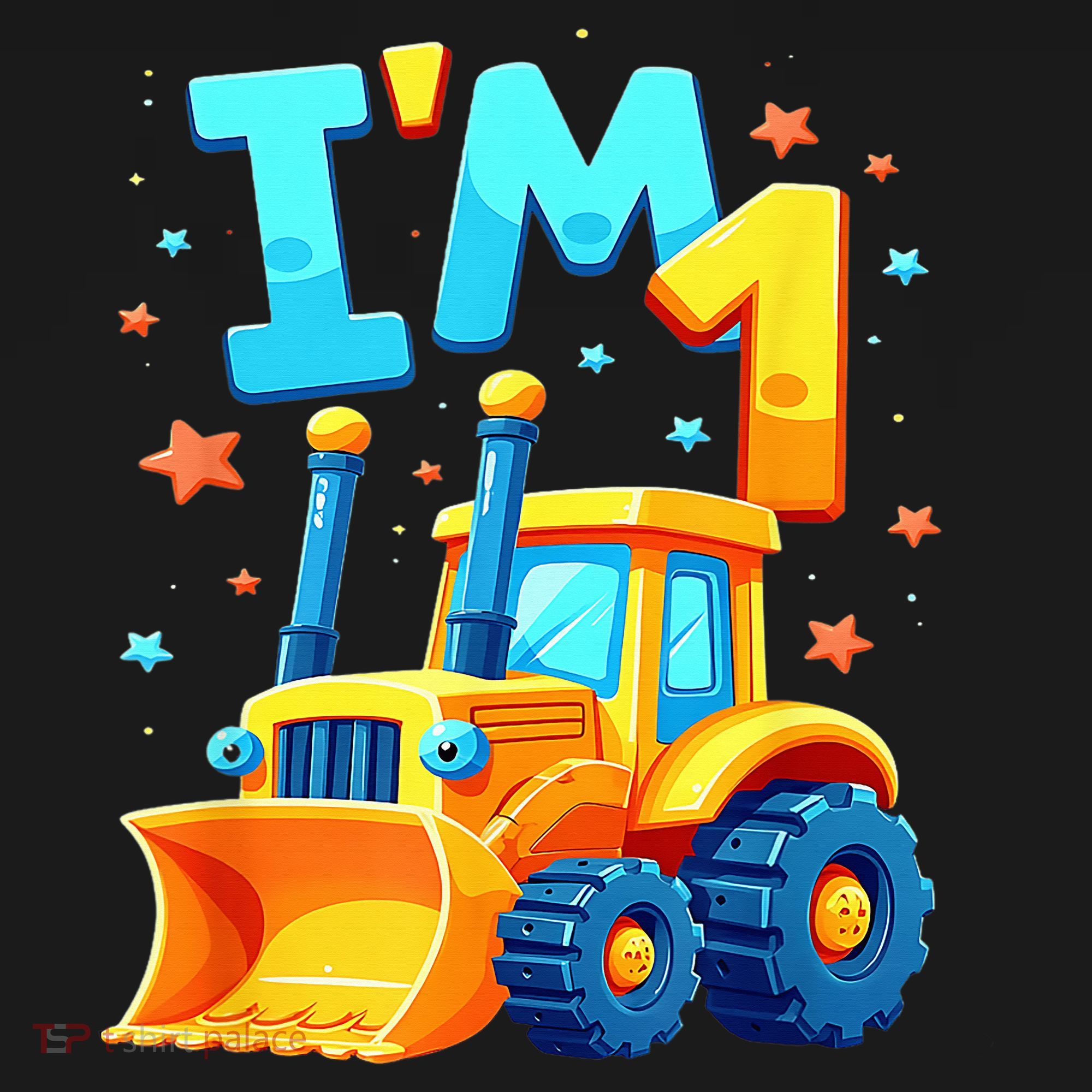 1st Birthday Cartoon Crawler Bulldozer Tractor I'M 1 One Doggie Tank