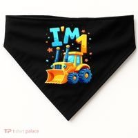 1st Birthday Cartoon Crawler Bulldozer Tractor I'M 1 One USA-Made Doggie Bandana thumb 0