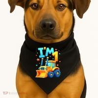 1st Birthday Cartoon Crawler Bulldozer Tractor I'M 1 One USA-Made Doggie Bandana thumb 1