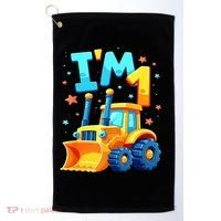1st Birthday Cartoon Crawler Bulldozer Tractor I'M 1 One Golf Towel thumb 0