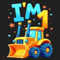 1st Birthday Cartoon Crawler Bulldozer Tractor I'M 1 One Golf Towel thumb 3