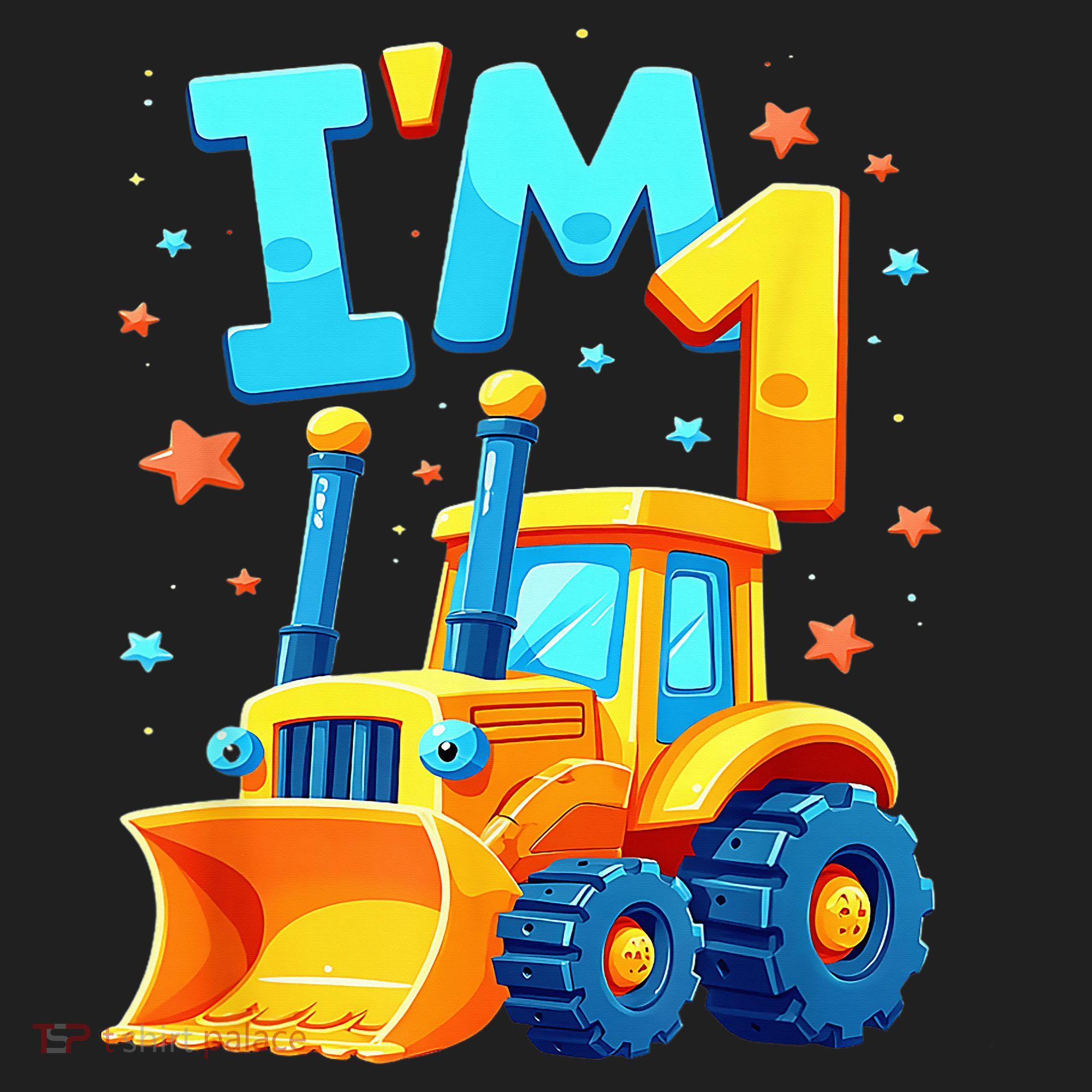 1st Birthday Cartoon Crawler Bulldozer Tractor I'M 1 One Golf Towel