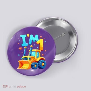 1st Birthday Cartoon Crawler Bulldozer Tractor I'M 1 One Button
