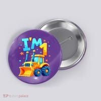 1st Birthday Cartoon Crawler Bulldozer Tractor I'M 1 One Button thumb 0