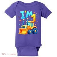 1st Birthday Cartoon Crawler Bulldozer Tractor I'M 1 One Baby Bodysuit thumb 0