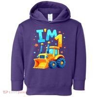 1st Birthday Cartoon Crawler Bulldozer Tractor I'M 1 One Toddler Hoodie thumb 0