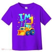 1st Birthday Cartoon Crawler Bulldozer Tractor I'M 1 One Toddler T-Shirt thumb 0