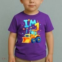1st Birthday Cartoon Crawler Bulldozer Tractor I'M 1 One Toddler T-Shirt thumb 2