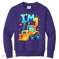 1st Birthday Cartoon Crawler Bulldozer Tractor I'M 1 One Kids Sweatshirt thumb 0