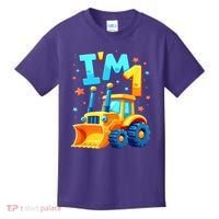 1st Birthday Cartoon Crawler Bulldozer Tractor I'M 1 One Kids T-Shirt thumb 0