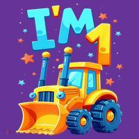 1st Birthday Cartoon Crawler Bulldozer Tractor I'M 1 One Kids T-Shirt thumb 4