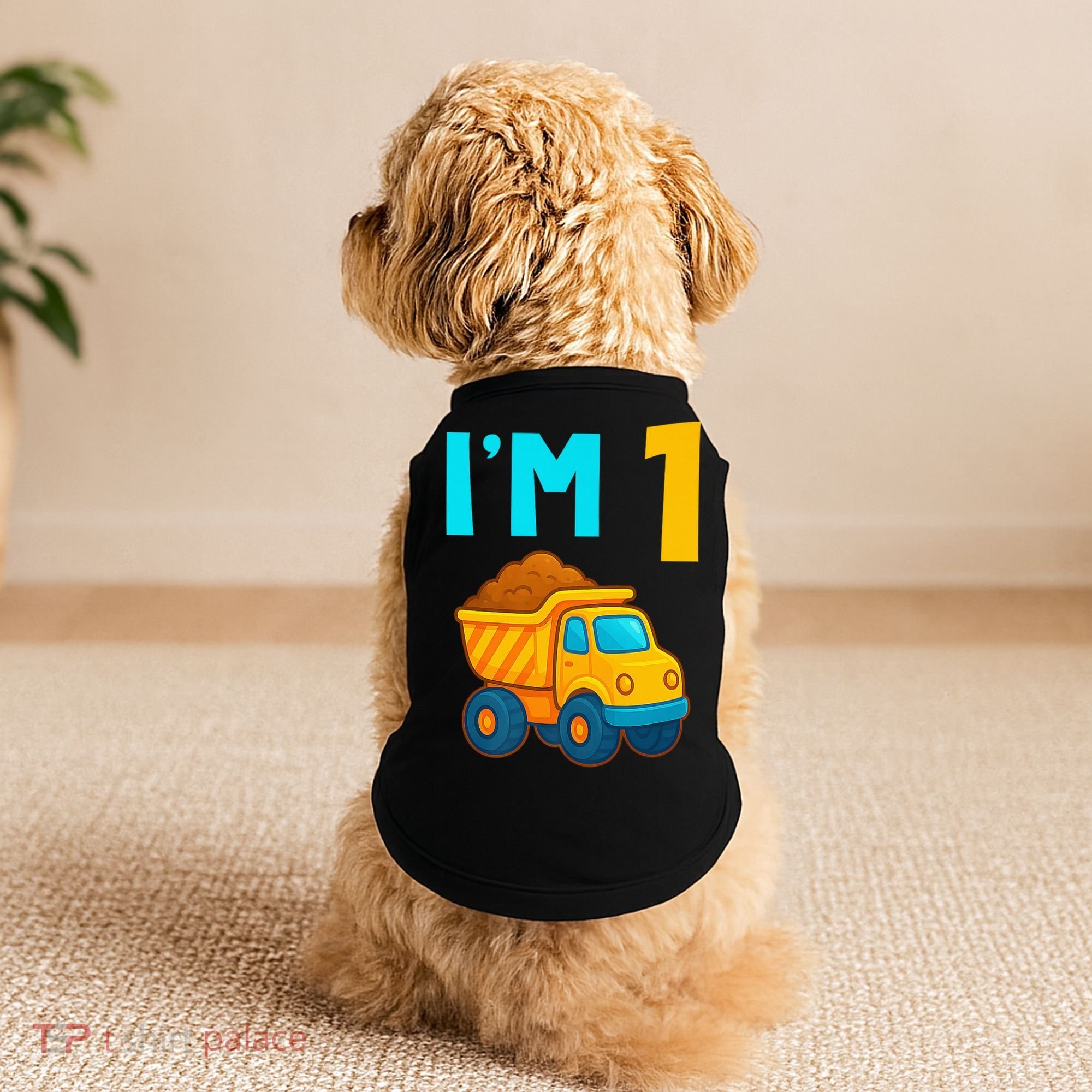 1st Birthday Cartoon Dump Toy Truck Construction I'M 1 One Doggie Tank