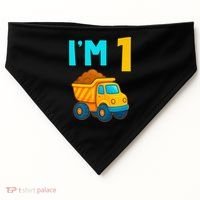1st Birthday Cartoon Dump Toy Truck Construction I'M 1 One USA-Made Doggie Bandana thumb 0