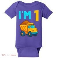 1st Birthday Cartoon Dump Toy Truck Construction I'M 1 One Baby Bodysuit thumb 0