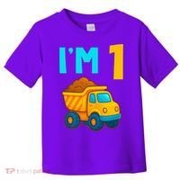 1st Birthday Cartoon Dump Toy Truck Construction I'M 1 One Toddler T-Shirt thumb 0