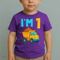 1st Birthday Cartoon Dump Toy Truck Construction I'M 1 One Toddler T-Shirt thumb 2