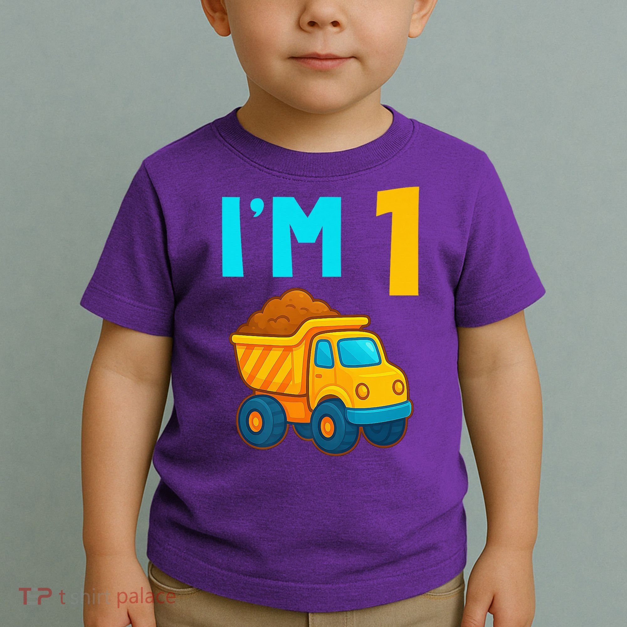 1st Birthday Cartoon Dump Toy Truck Construction I'M 1 One Toddler T-Shirt