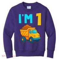 1st Birthday Cartoon Dump Toy Truck Construction I'M 1 One Kids Sweatshirt thumb 0