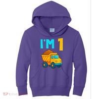 1st Birthday Cartoon Dump Toy Truck Construction I'M 1 One Kids Hoodie thumb 0