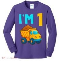 1st Birthday Cartoon Dump Toy Truck Construction I'M 1 One Kids Long Sleeve Shirt thumb 0
