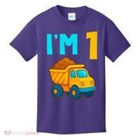 1st Birthday Cartoon Dump Toy Truck Construction I'M 1 One Kids T-Shirt thumb 0