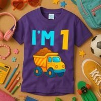 1st Birthday Cartoon Dump Toy Truck Construction I'M 1 One Kids T-Shirt thumb 3
