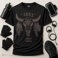 1883 Boho Cow Skull Cute Country Western Yellow Stone Cooling Performance Crew T-Shirt thumb 3