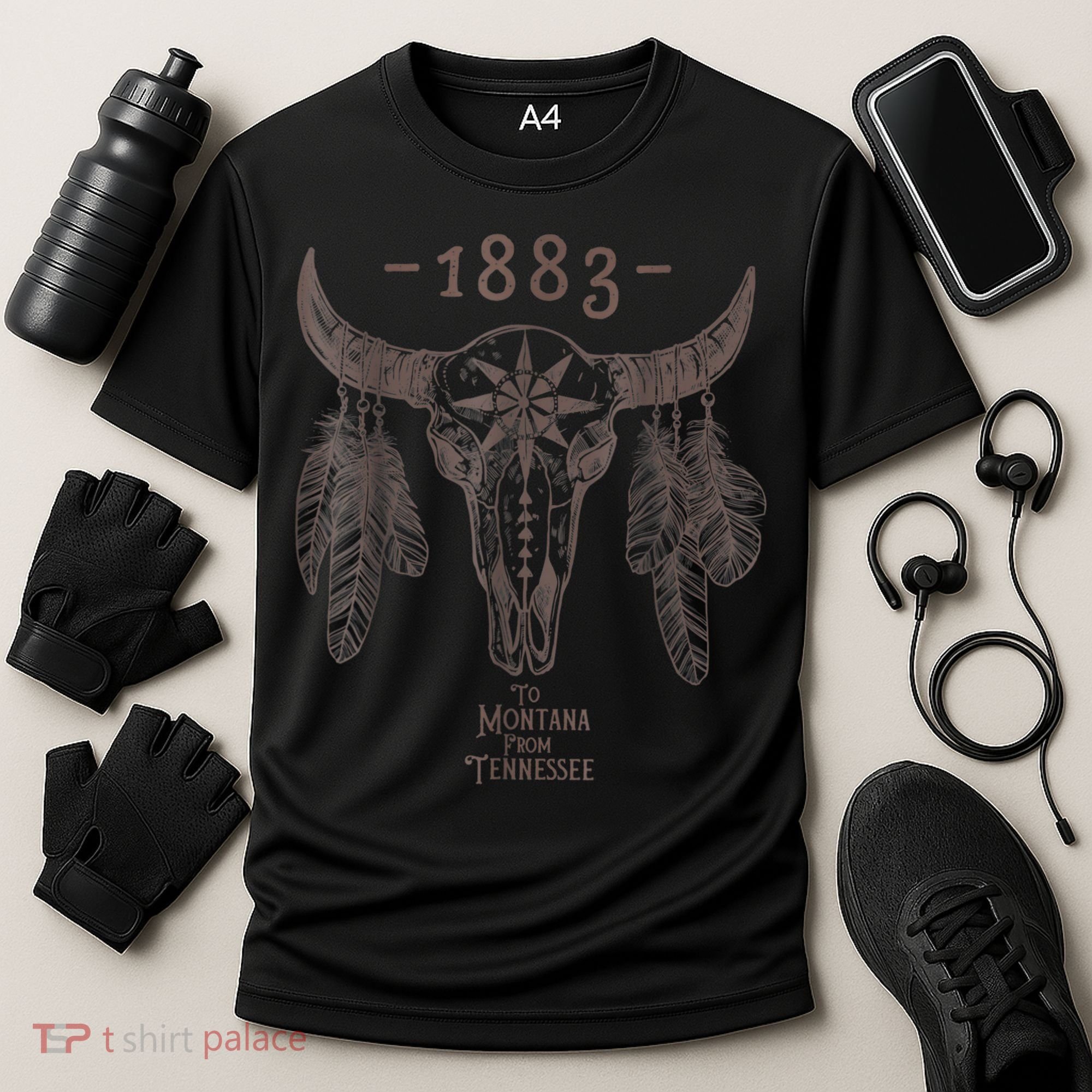 1883 Boho Cow Skull Cute Country Western Yellow Stone Cooling Performance Crew T-Shirt