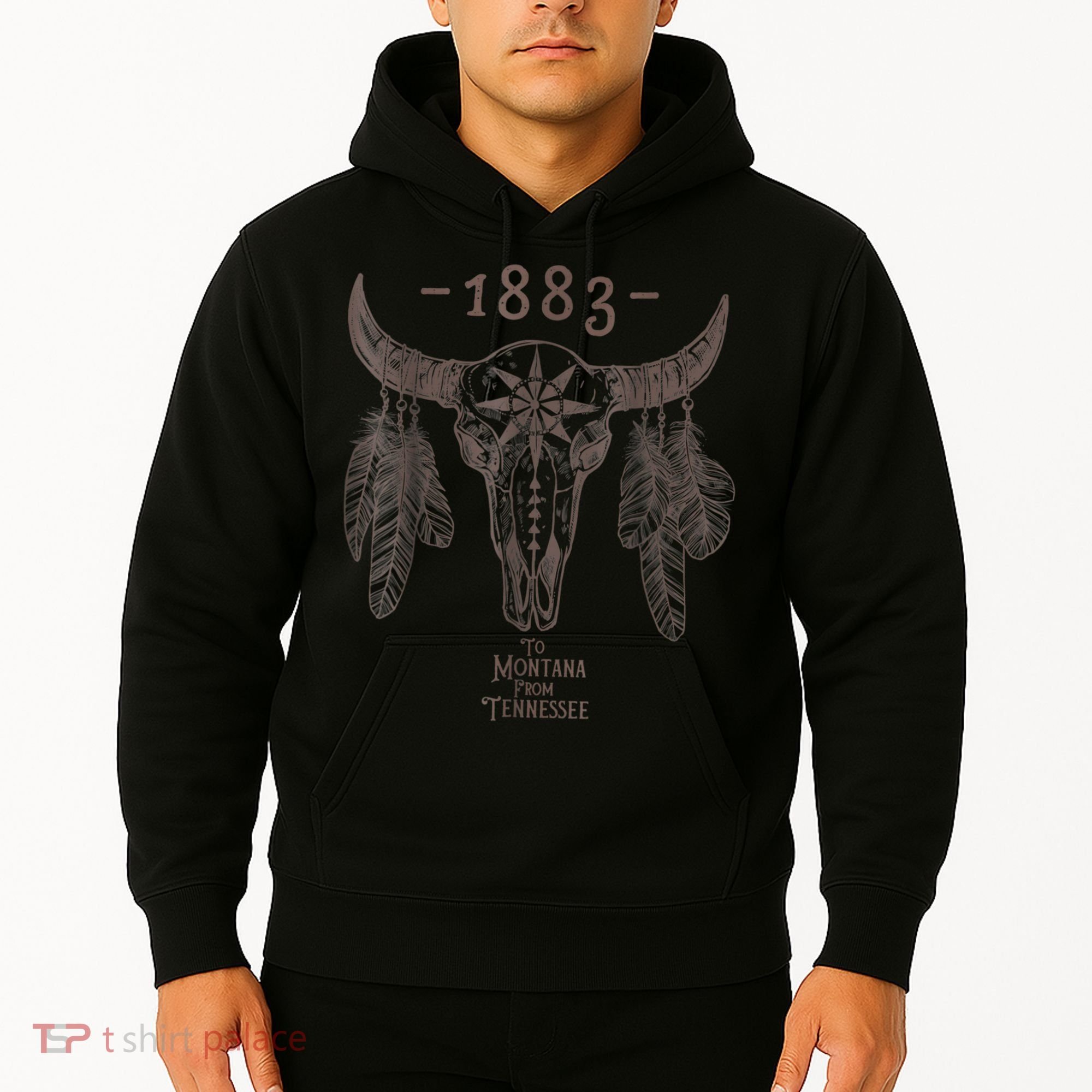 1883 Boho Cow Skull Cute Country Western Yellow Stone Hoodie
