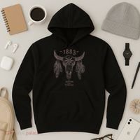 1883 Boho Cow Skull Cute Country Western Yellow Stone Hoodie thumb 3