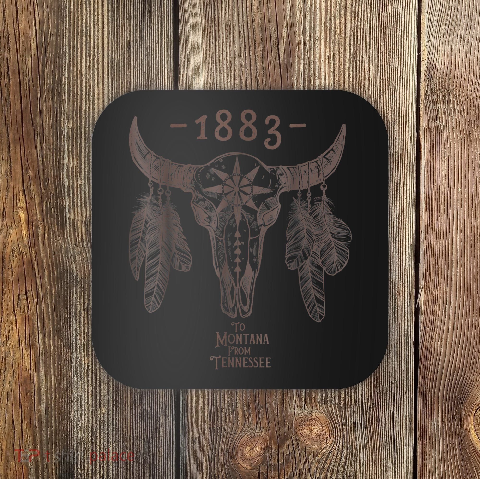 1883 Boho Cow Skull Cute Country Western Yellow Stone Coaster