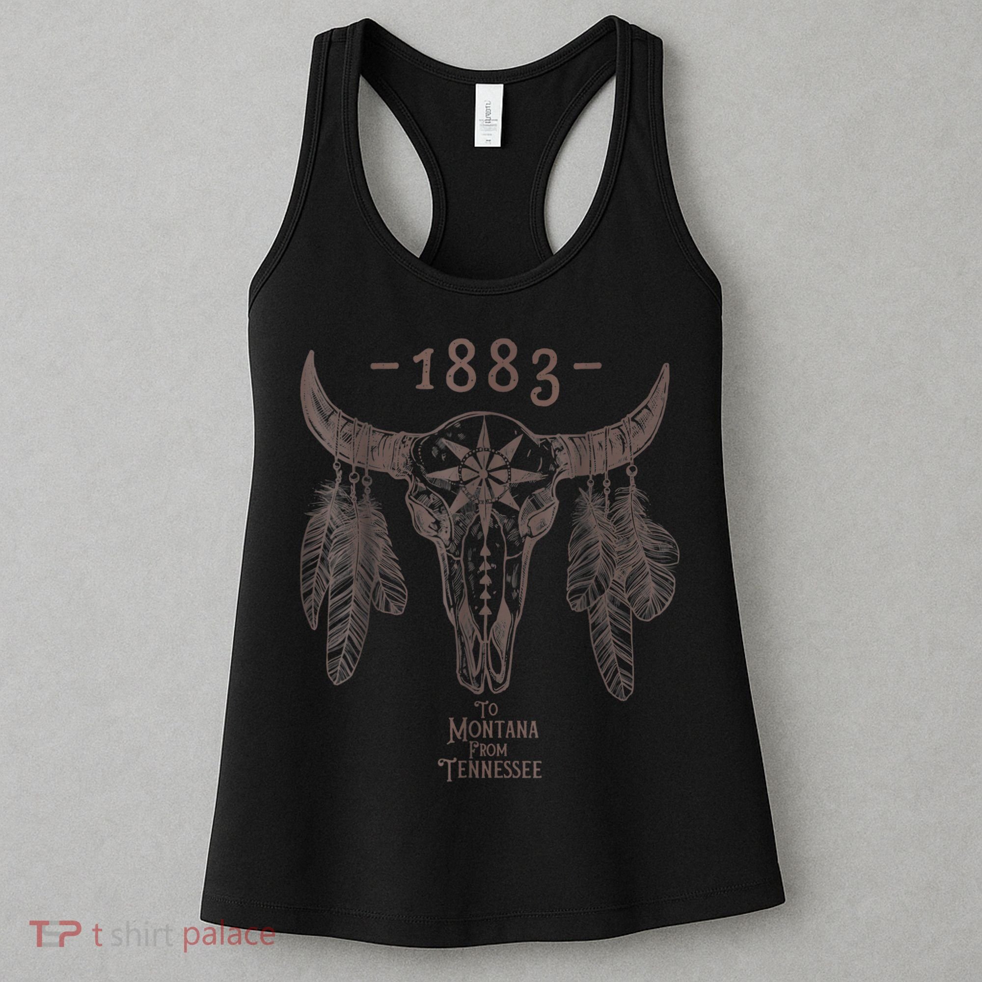 1883 Boho Cow Skull Cute Country Western Yellow Stone Women's Tank Top