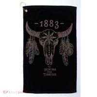 1883 Boho Cow Skull Cute Country Western Yellow Stone Golf Towel thumb 0