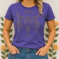 1883 Boho Cow Skull Cute Country Western Yellow Stone Women's T-Shirt thumb 2