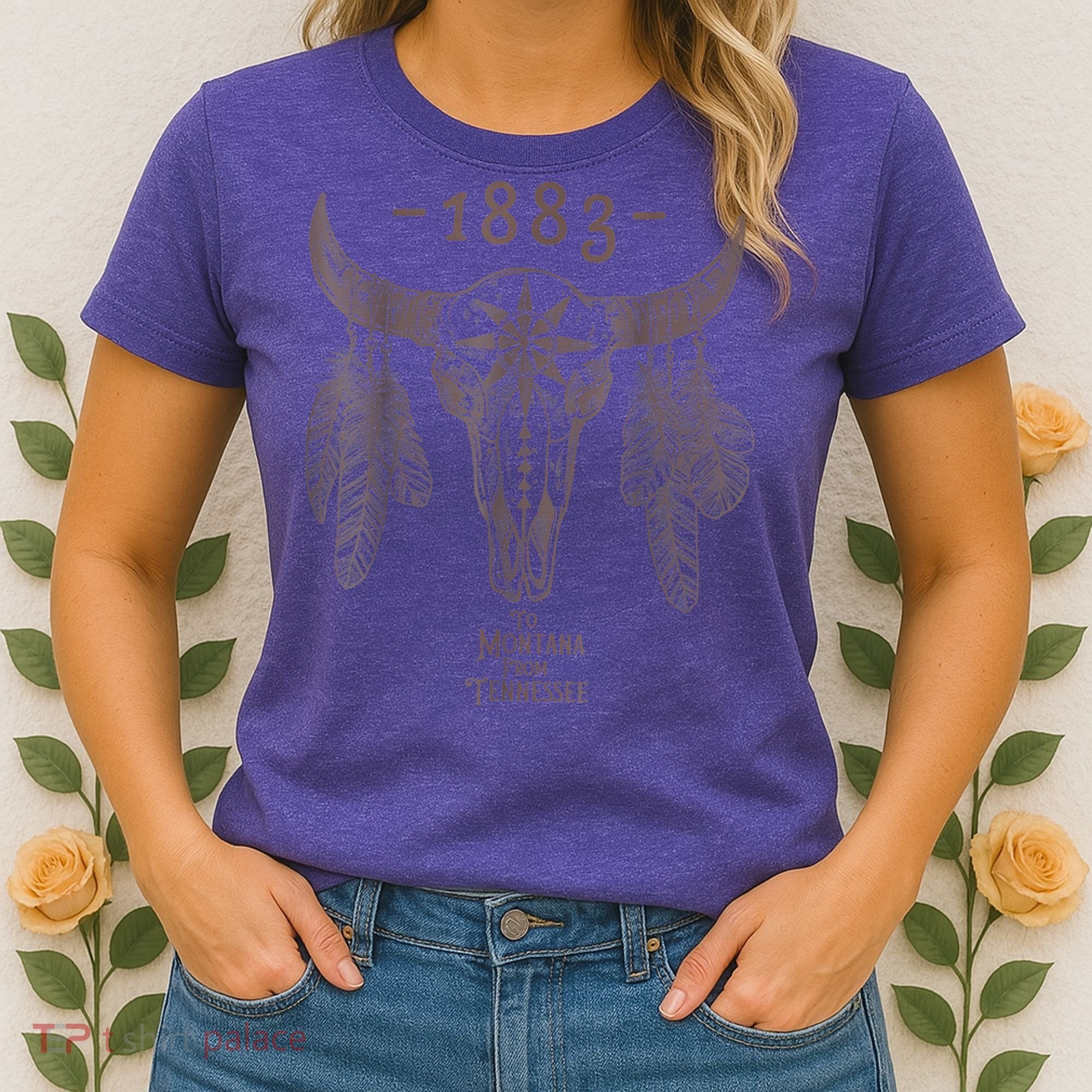 1883 Boho Cow Skull Cute Country Western Yellow Stone Women's T-Shirt