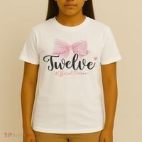 12th Birthday Coquette Bow 12 Year Old Birthday Girl T-Shirt thumb 4