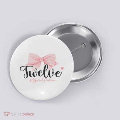 12th Birthday Coquette Bow 12 Year Old Birthday Girl Button