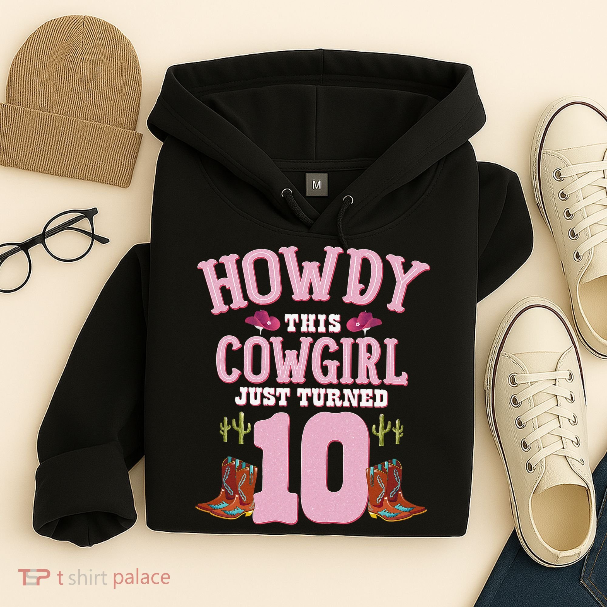 10th Birthday Cow Howdy Western Themed Birthday Hoodie
