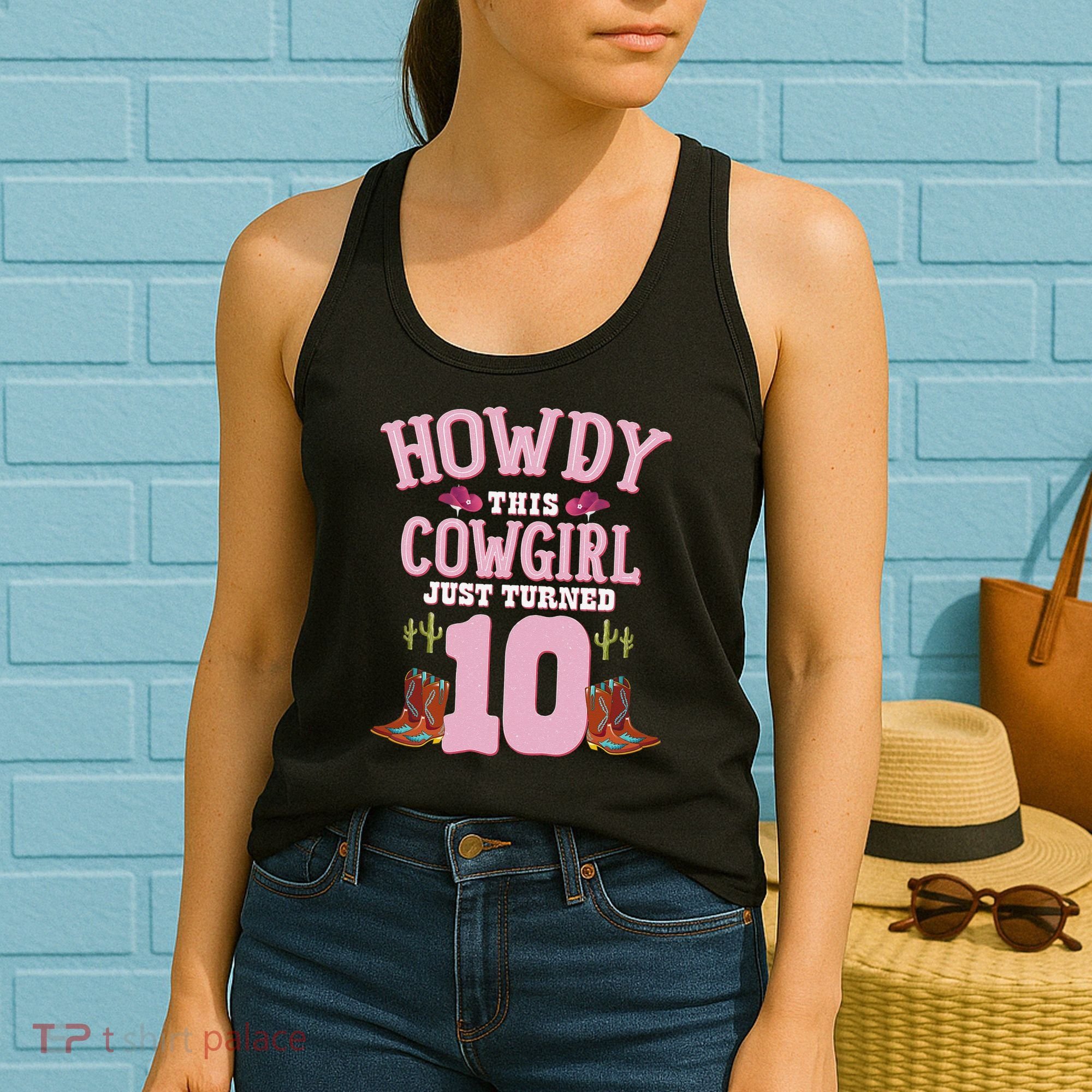 10th Birthday Cow Howdy Western Themed Birthday Women's Tank Top
