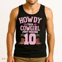 10th Birthday Cow Howdy Western Themed Birthday Tank Top thumb 3