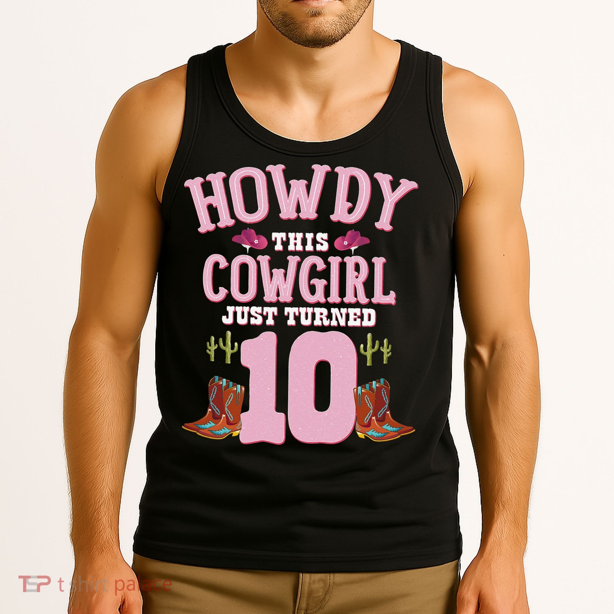 10th Birthday Cow Howdy Western Themed Birthday Tank Top