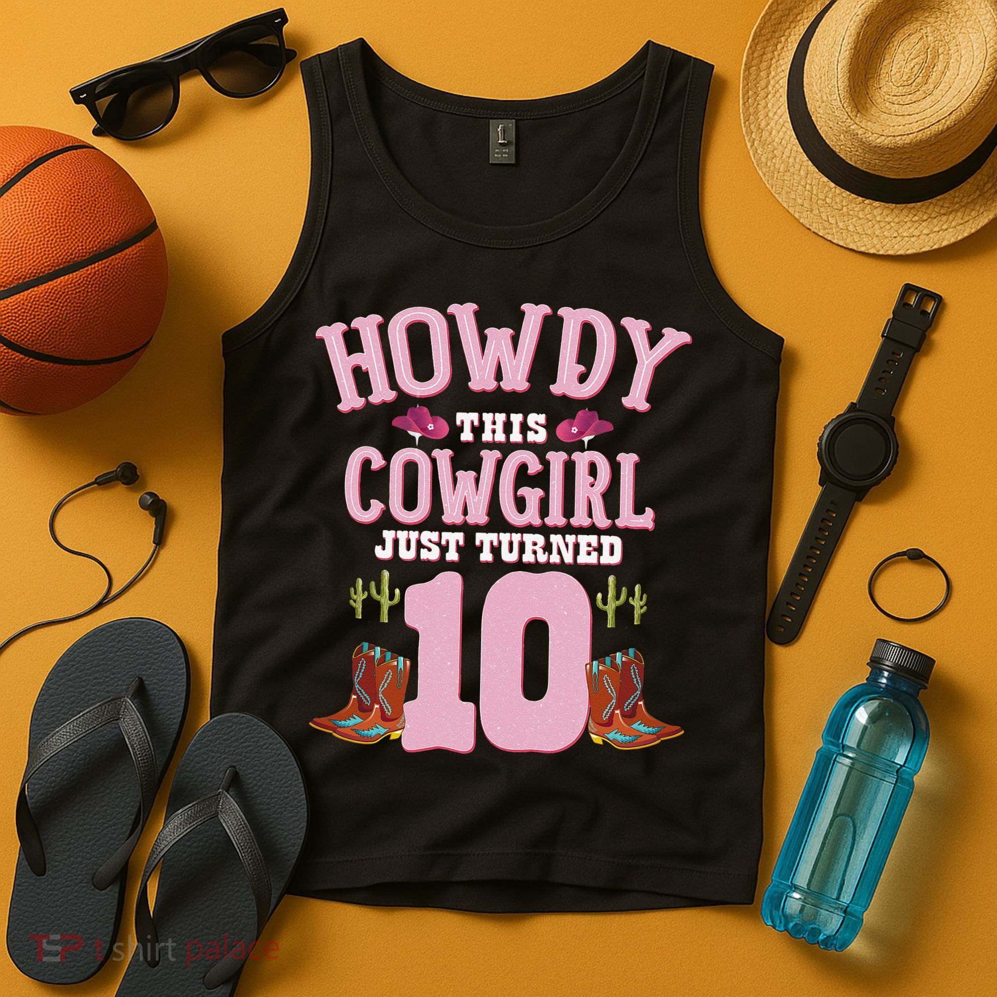 10th Birthday Cow Howdy Western Themed Birthday Tank Top