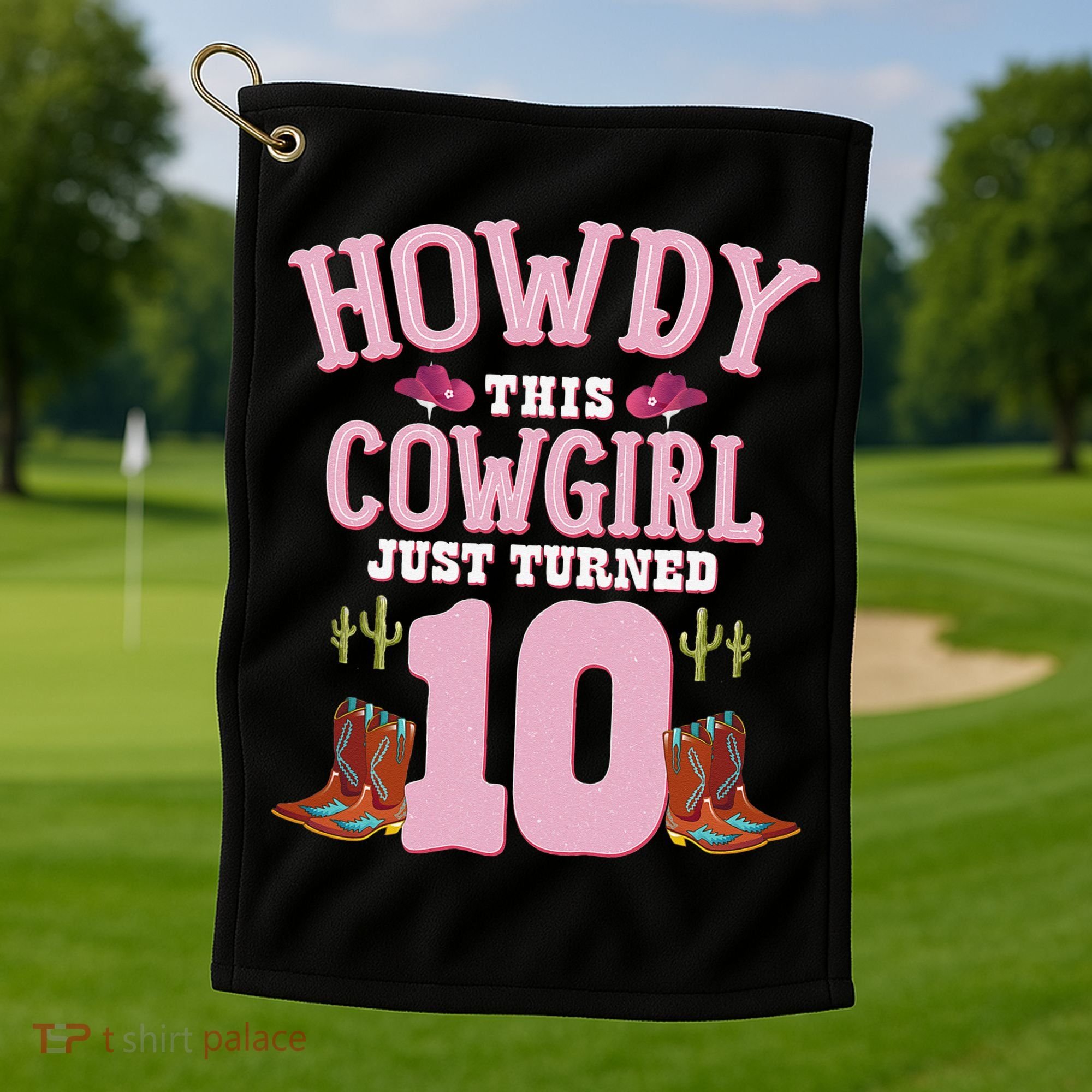 10th Birthday Cow Howdy Western Themed Birthday Golf Towel
