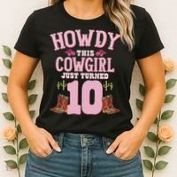 10th Birthday Cow Howdy Western Themed Birthday Women's T-Shirt thumb 2
