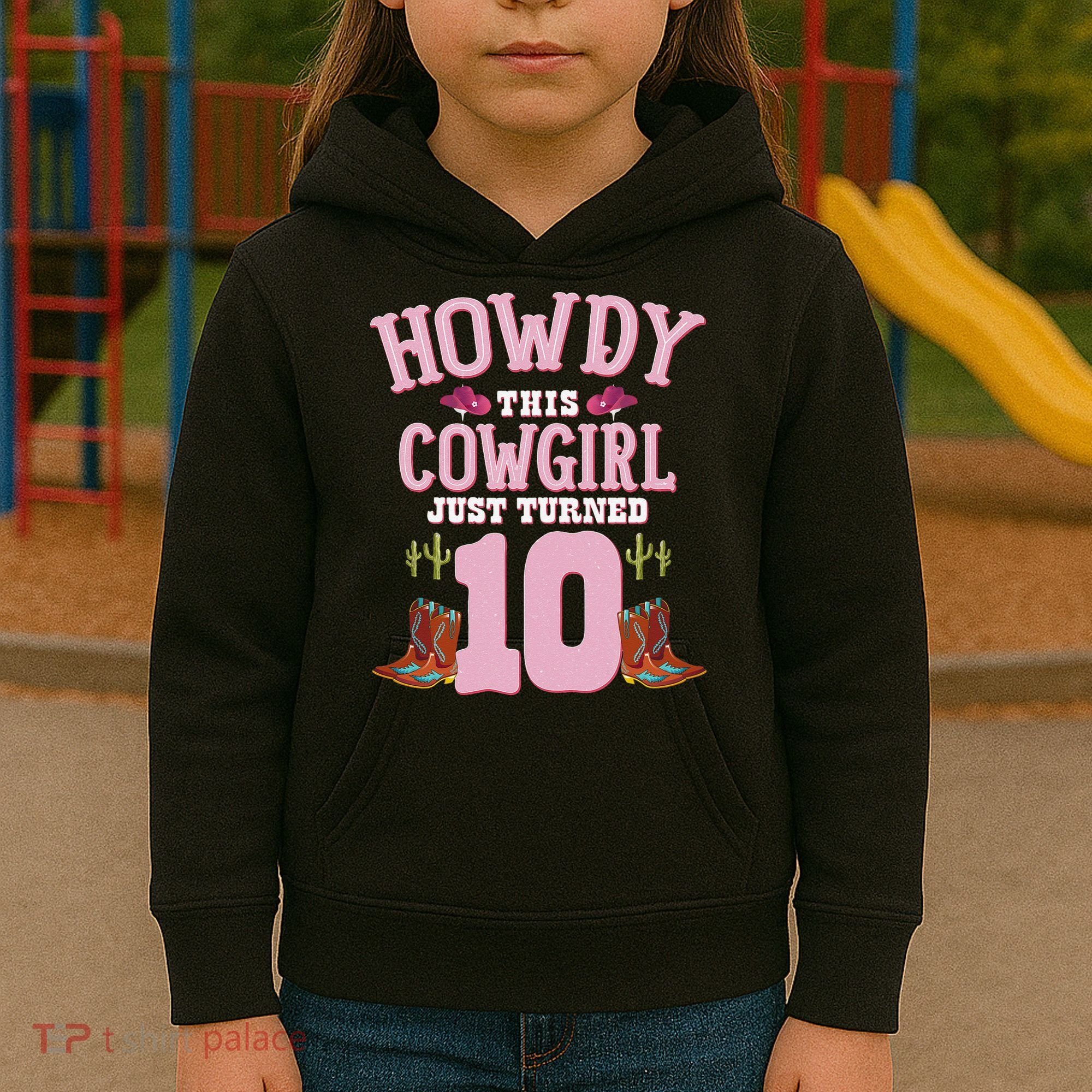 10th Birthday Cow Howdy Western Themed Birthday Kids Hoodie